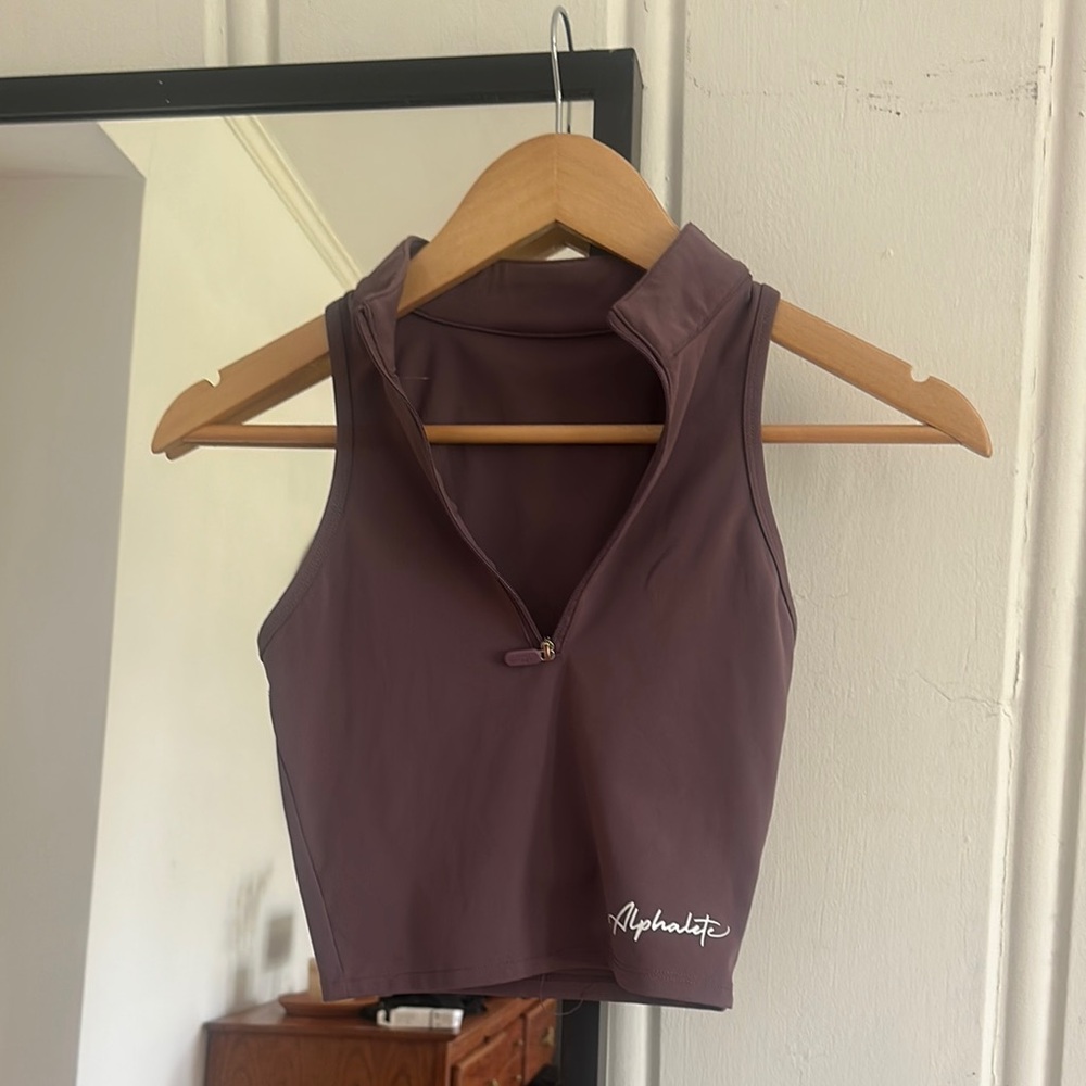Alphalete Brown Sleeveless Polo Crop Tank